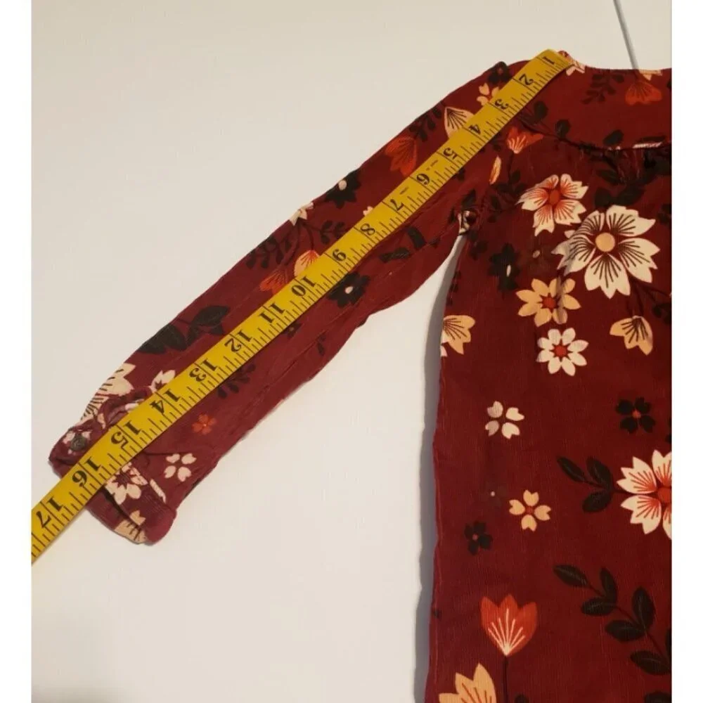 Gap dress 4T girls soft corduroy floral long sleeve fall burgundy red boho